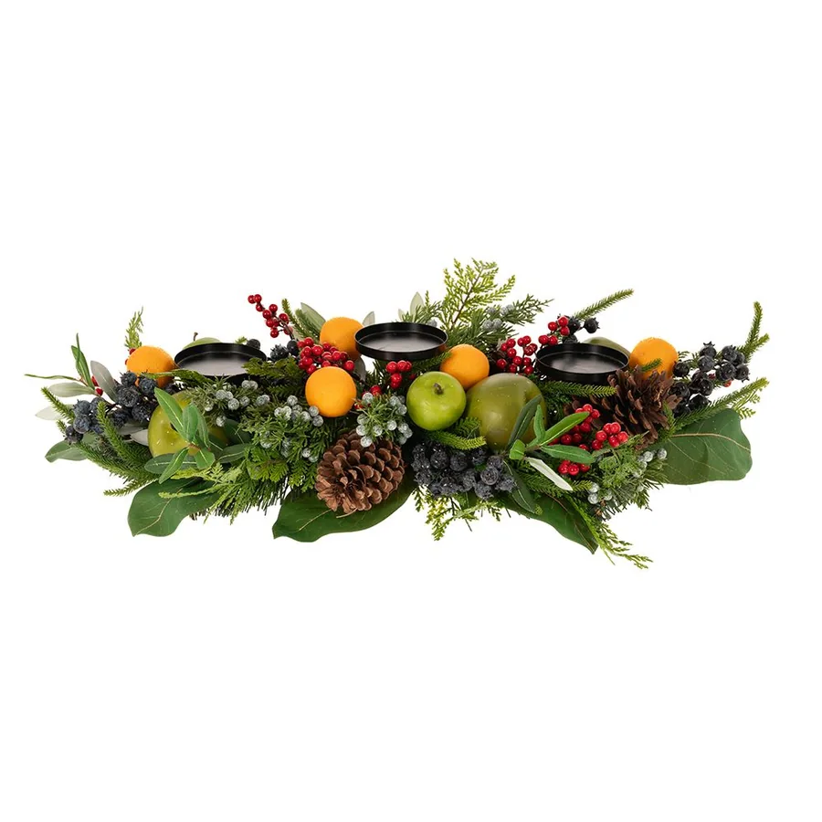 Green wreath candleholder with fruits 89x35x22cm